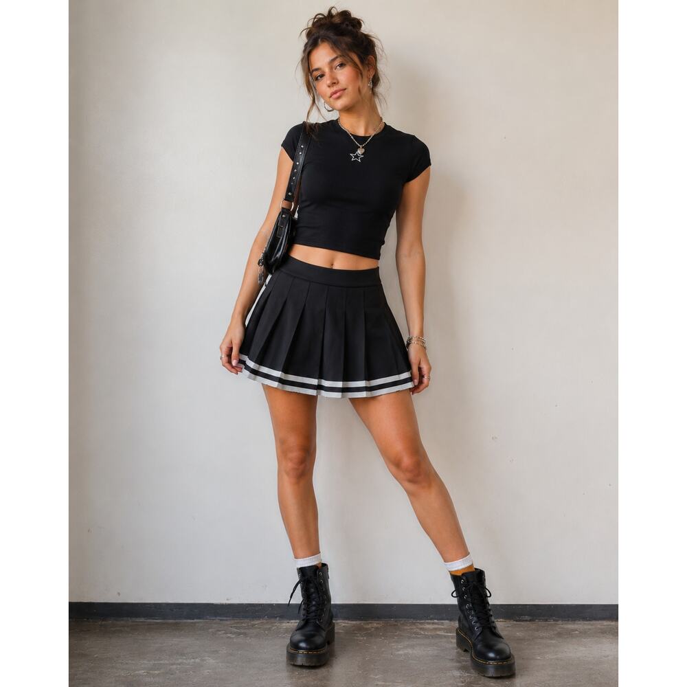 Y2K Black Pleated Cheer Skirt Pizzazz Mini Skater Schoolgirl Large